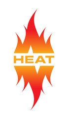 Upside down flame symbol and the word heat. heat concept