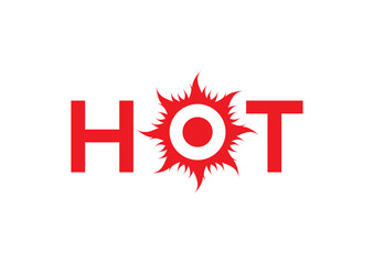 word hot and flame on white background. flames around the circle and the word hot