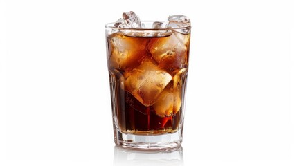 Glass of cola and ice isolated on white background.