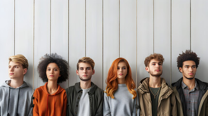 Group of Young People with Colored Hair Posing Against a Wall