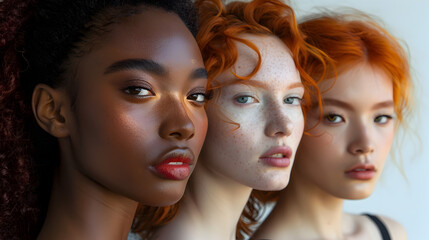 Harmonious Union: Diverse Women Radiate Exquisite Beauty in Close-Up Portrait