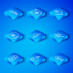 Set line Garden fence wooden, Gardener worker hat, Watering can, Blossom tree branch, Bottle with love potion, Location flower, Flower tulip and Forest icon. Vector