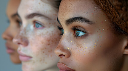 Holographic Freckles A Trendy Summer Skin Detail, To showcase the trendy and unique beauty of freckled skin, perfect for a summer-themed fashion or