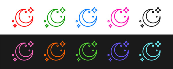 Set line Moon and stars icon isolated on black and white background. Vector
