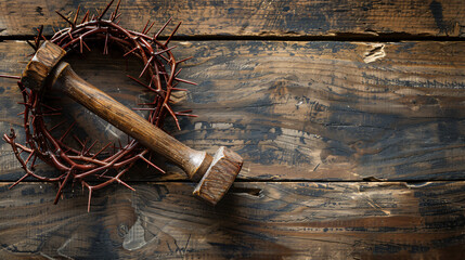 Crown of thorns with nails mallet and text GOOD FRIDAY - obrazy, fototapety, plakaty