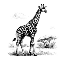 african giraffe hand drawn vector