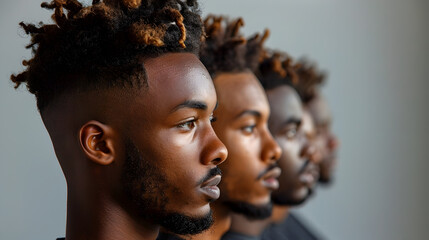 Line of Young Black Men with Dreadlocks in Different Styles