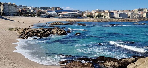 Panorámica de una playa en A Coruña, Galicia