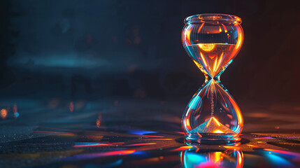 Crystal hourglass on dark background