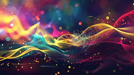 Color Music waves particles and lines. Dynamic wave background.