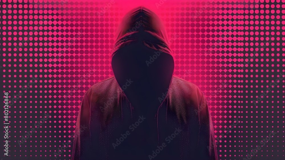 Poster portrait of a hacker with minimalist design and light fading. concept hacker portrait, minimalist de