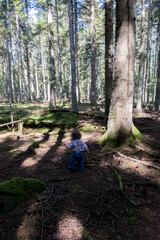 Enfant qui marche dans les bois