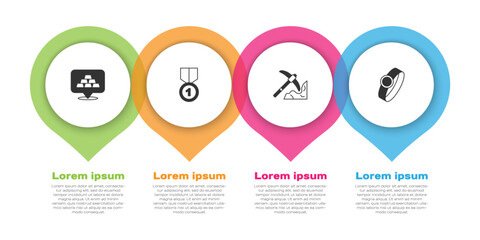 Set Gold bars, medal, mining and ring. Business infographic template. Vector