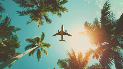 A plane is flying over a tropical forest