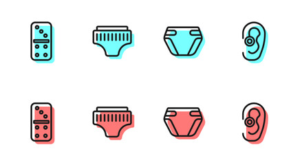Set line Adult diaper, Domino, and Hearing aid icon. Vector