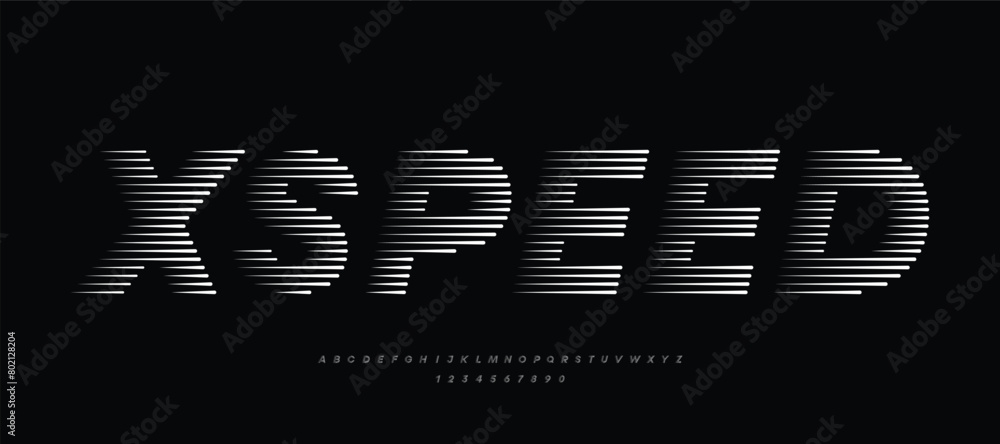 Poster alphabet typeface with speed line pattern