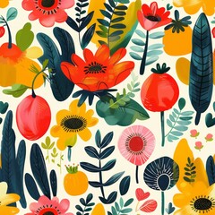 Fototapeta premium Seamless Organic Motifs for Growth and Everlasting Transformation - Flat 2D Pastel Colors