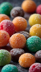 Fototapeta na wymiar Tempting Fruit Bonbons, Close-Up View of Colorful Treats for a Sweet Indulgence.