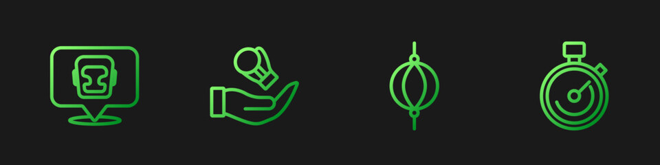Set line Punching bag, Boxing helmet, glove and Stopwatch. Gradient color icons. Vector
