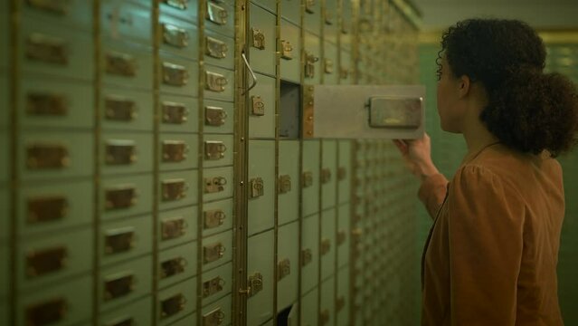 Businesswoman Entering Bank Safe Vault Room Storing Silver Bullion Deposit