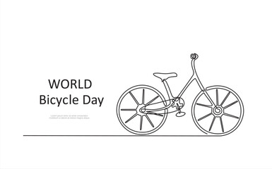 Fototapeta na wymiar Single one line drawing World Bicycle Day on June 3. World bicycle day concept. Continuous line draw design graphic vector illustration.