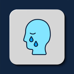 Filled outline Man graves funeral sorrow icon isolated on blue background. The emotion of grief, sadness, sorrow, death. Vector