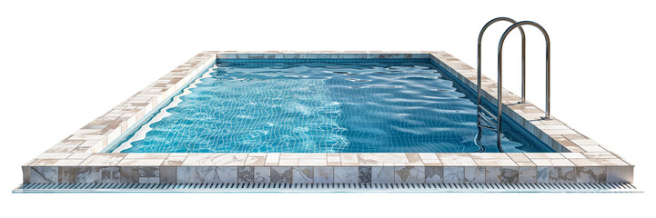 Obraz premium Large modern rectangular or square swimming pool filled with blue water png isolated on white or transparent background hd