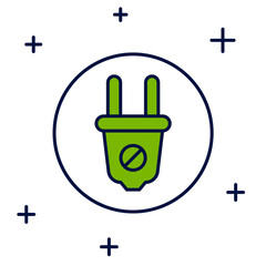Filled outline Electric plug icon isolated on white background. Concept of connection and disconnection of the electricity. Vector