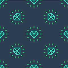 Line Diamond icon isolated seamless pattern on blue background. Jewelry symbol. Gem stone. Vector