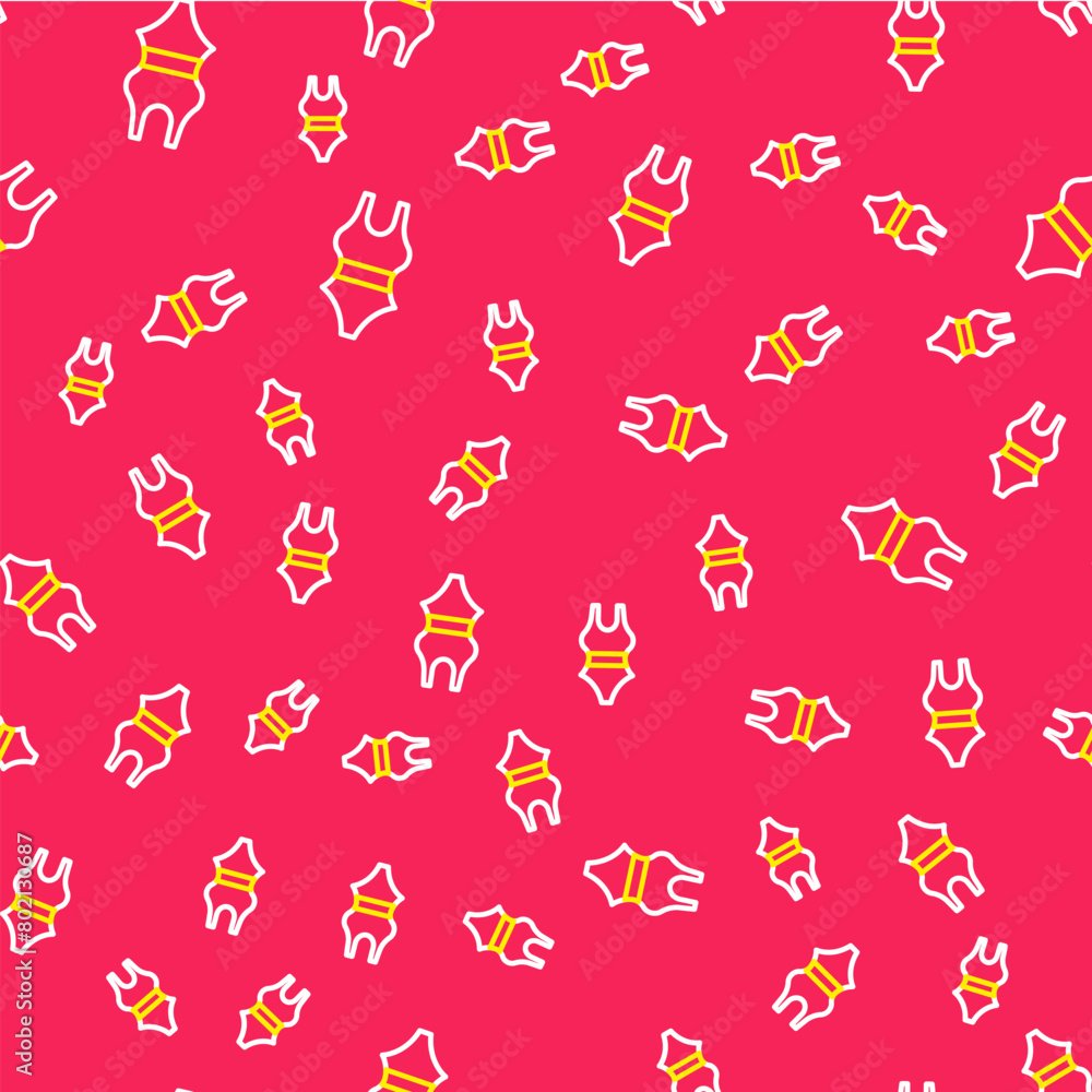 Poster line swimsuit icon isolated seamless pattern on red background. vector