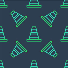 Line Traffic cone icon isolated seamless pattern on blue background. Vector