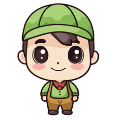 Cute and adorable male gardener, big eyes, smiling, vector, sticker, cartoon PNG