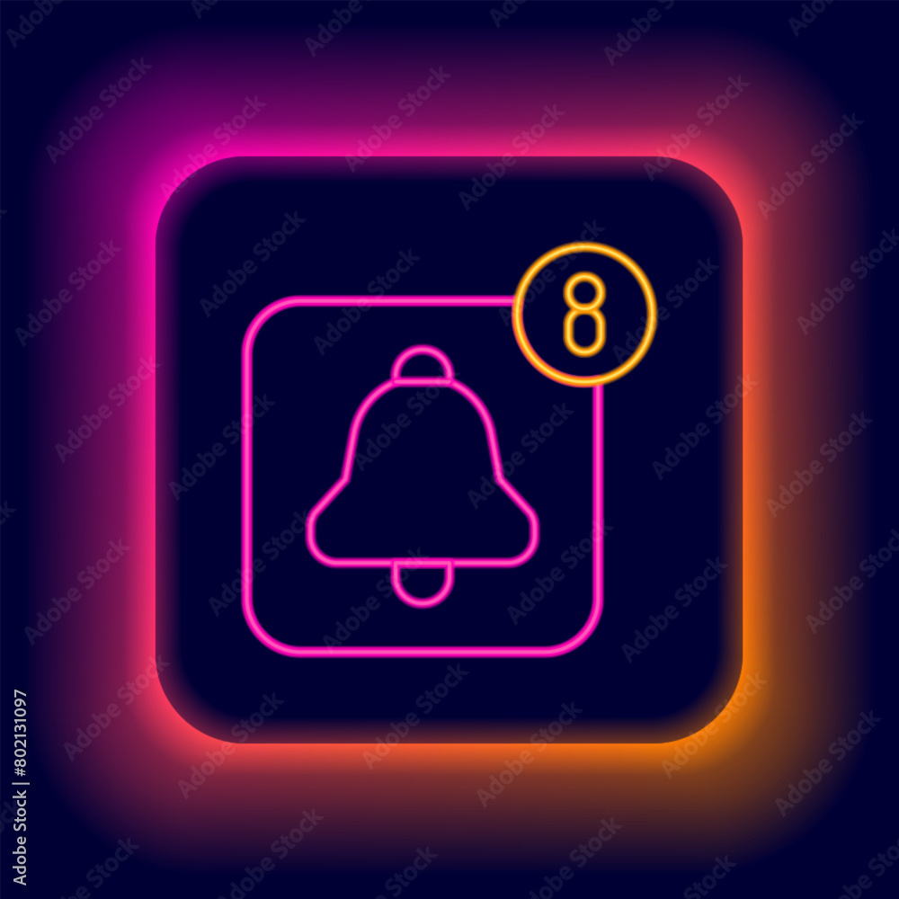 Poster glowing neon line alarm clock app smartphone interface icon isolated on black background. colorful o