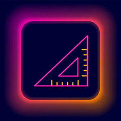 Glowing neon line Triangular ruler icon isolated on black background. Straightedge symbol. Geometric symbol. Colorful outline concept. Vector