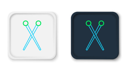 Line Knitting needles icon isolated on white background. Label for hand made, knitting or tailor shop. Colorful outline concept. Vector