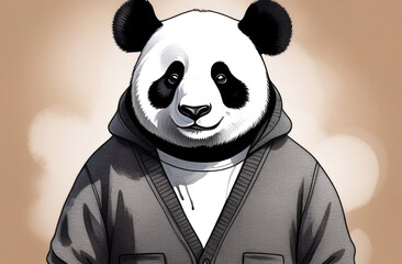Stylish panda illustration showcasing trendy urban fashion with a cool hoodie. Ideal blend of cute and modern vibes. Generated AI