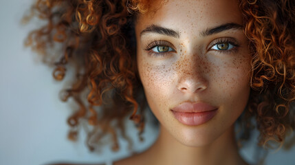 Radiant Young Woman with Freckles, To convey a message of natural beauty, confidence, and embracing ones individuality through a striking and