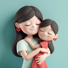 3D rendered illustration of Mother and daughter hugging - ai generative