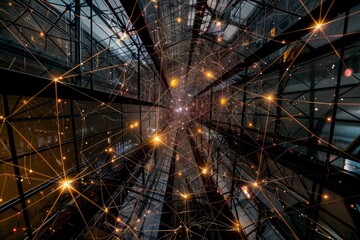 A massive structure filled with countless twinkling lights, representing a complex data network with interconnected pathways