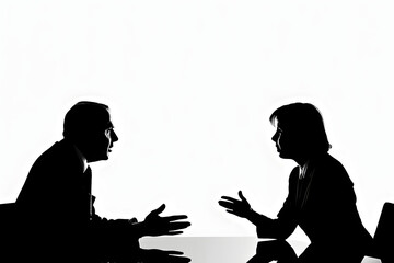 silhouettes of two people talking in the office