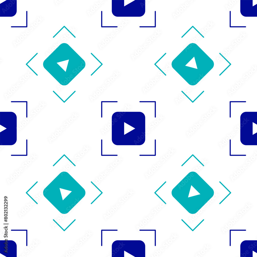 Poster blue camera focus frame line icon isolated seamless pattern on white background. vector