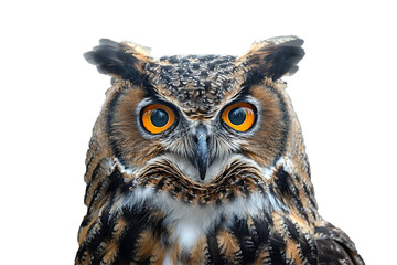 A wise old owl looking directly at the viewer, isolated on transparent background, png file