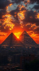 Iconic Pyramids and Cityscape: Captivating View from Giza Plateau, Cairo
