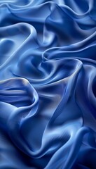 Tranquil blue silk waves  gentle flowing fabric, soothing abstract background with space for text