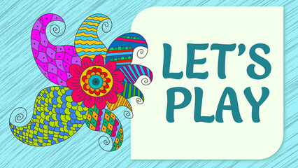 Lets Play Colorful Mandala Element Blue Rounded Square Text 