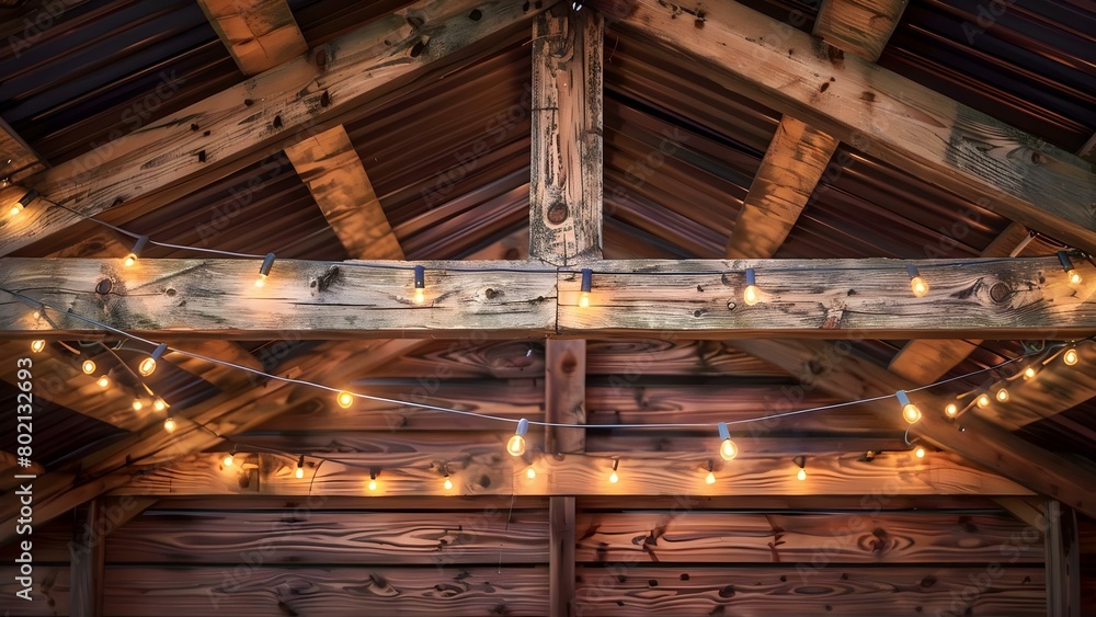Aufkleber rustic and simple: wooden structure adorned with string lights. concept rustic decor, wooden structu