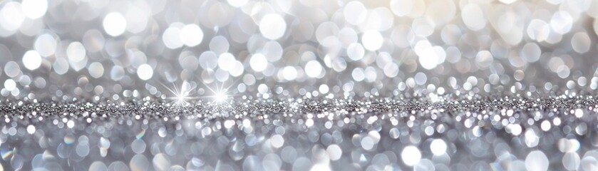 A sparkling silver glitter background with a beautiful bokeh effect exuding luxury and a festive atmosphere