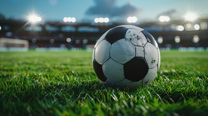 Obraz premium Closeup soccer ball on grass of football field at stadium