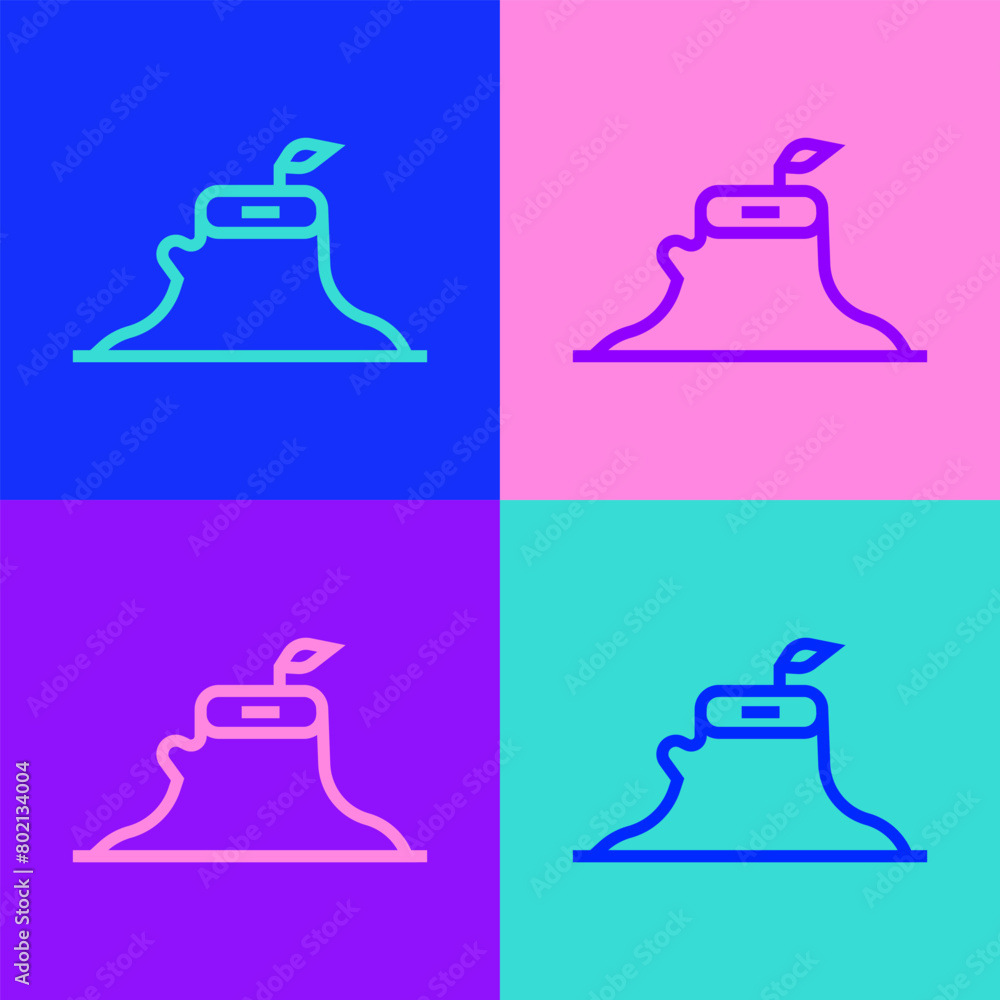 Poster pop art line tree stump icon isolated on color background. vector