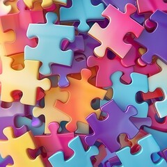 3D colorful puzzle pieces, vibrant jigsaw background.